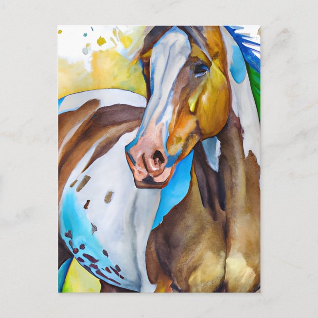 Cartão Postal Paint Horse Watercolor (Frente)