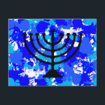 Cartão Postal Paint Splatter Blue Menorah<br><div class="desc">Cartaz da menorah azul de pintura.</div>