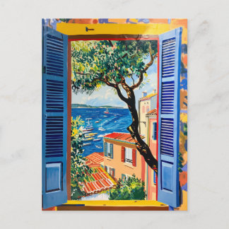 Cartão Postal Painting Terrace View of Mediterranean sea