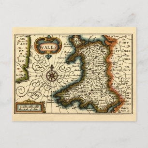 Cartão Postal País de Gales - Mapa Antigo do Atlas Britânico Ant
