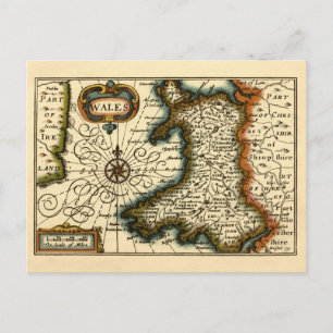 Cartão Postal País de Gales - Mapa histórico do século XVII d