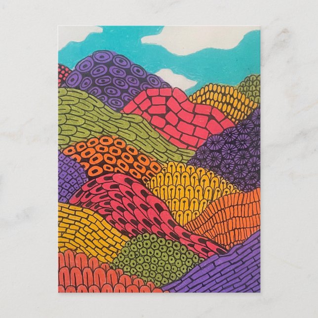 Cartão Postal Paisagem Abstrata Curva Flexível Lápis Cor (Frente)