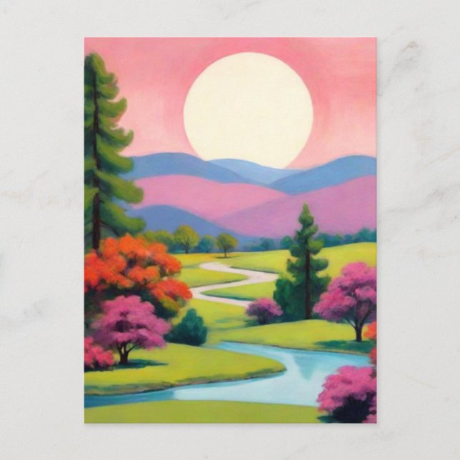 Cartão Postal Paisagem Artística Rosa Colorida (Frente)