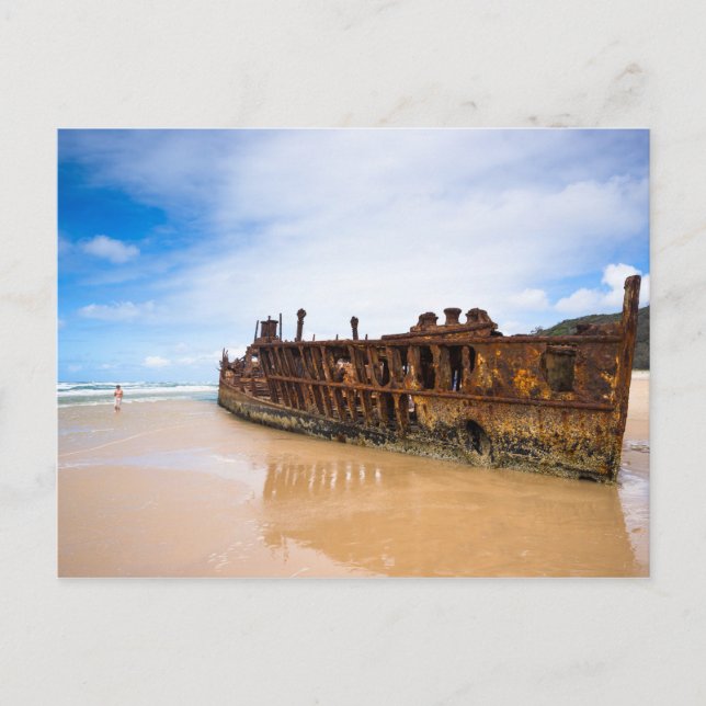 Cartão Postal Paisagem cêntrica Maheno naufrágio praia Austrália (Frente)