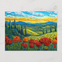 Paisagem Colorida de Encosta com Campo de Papoulas