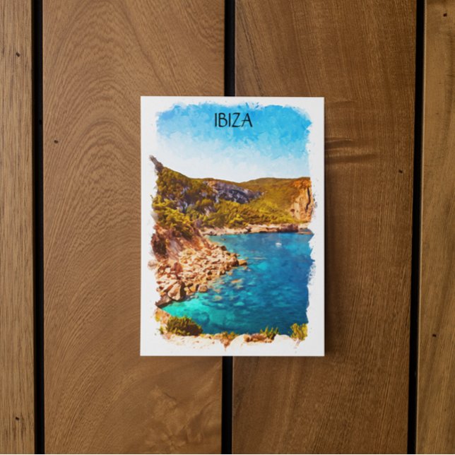 Cartão Postal Paisagem Colorida Ibiza Espanha Watercolor (ibiza spain watercolor postcard)