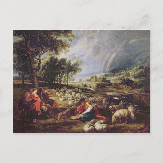 Cartão Postal Paisagem com arco-íris (Frente)