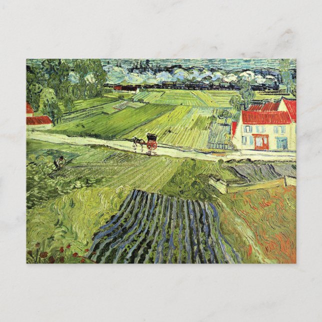 Cartão Postal Paisagem com Carruagem e Trem (Frente)