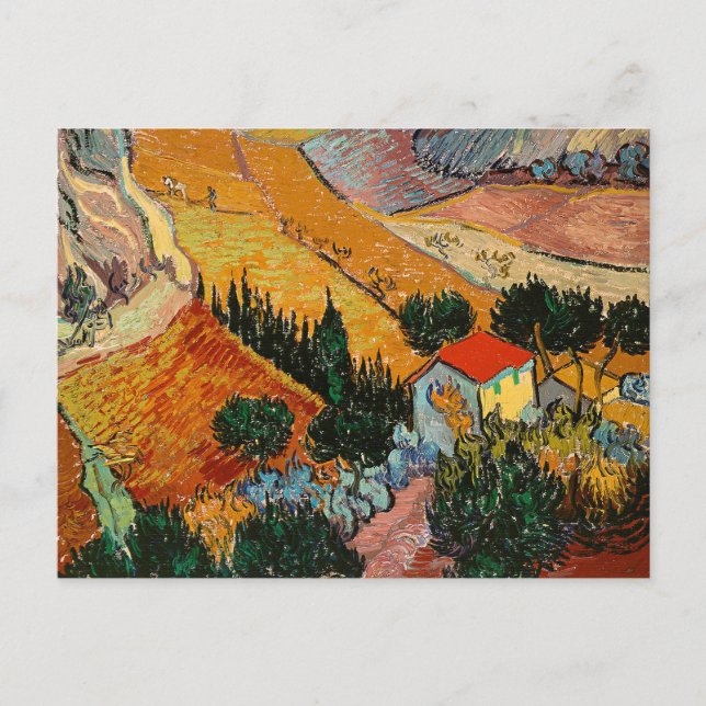 Cartão Postal Paisagem com Casa e Arador, (Frente)