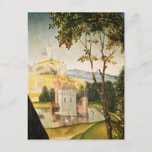 Cartão Postal Paisagem com castelo num fosso e dois cisnes