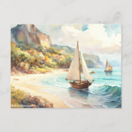 Cartão Postal Paisagem com navios de mar e de navegação