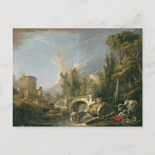 Cartão Postal Paisagem com Ruin & Bridge por Francois Boucher