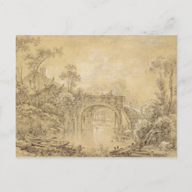 Cartão Postal Paisagem com uma ponte russa (Frente)