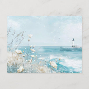 Cartão Postal paisagem costeira azul-clara e branca