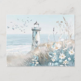 Cartão Postal paisagem costeira azul-clara e branca