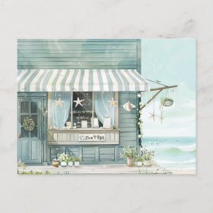 Cartão Postal paisagem costeira azul-clara e branca