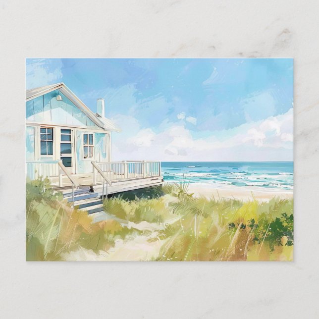 Cartão Postal paisagem costeira azul-clara e branca (Frente)