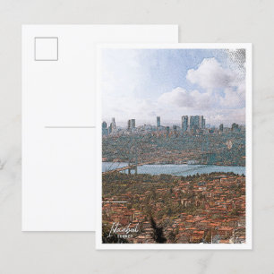 Cartão Postal Paisagem da Cidade do Lápis de Cor de Istambul Tur