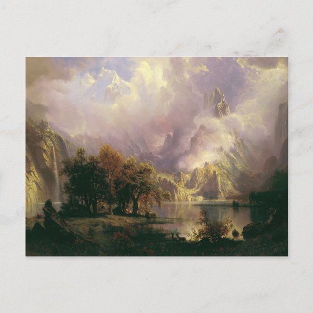 Cartão Postal Paisagem da montanha rochosa por Albert Bierstadt, (Frente)