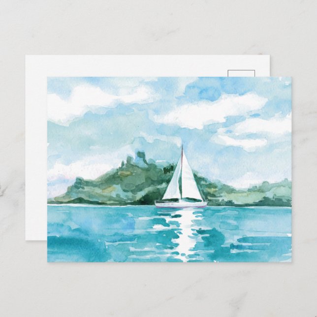 Cartão Postal Paisagem da Natureza à Vela em Aquarela (Frente/Verso)