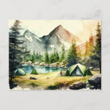 Paisagem da Natureza Acampando em Aquarela