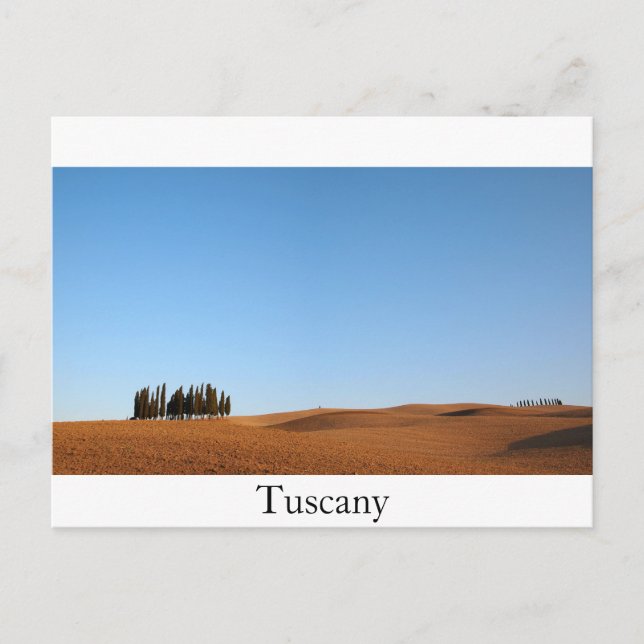 Cartão Postal Paisagem da Toscana com árvores ciprestes texto po (Frente)