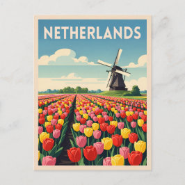 Cartão Postal Paisagem das Tulipas Holandesas da Viagens vintage