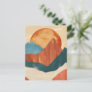 Cartão Postal Paisagem de Boho Abstrato Mountain com Sol