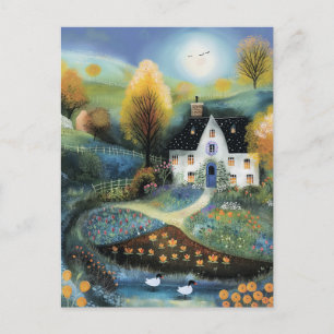 Cartão Postal Paisagem de Casa Branca em Estilo Aquarela