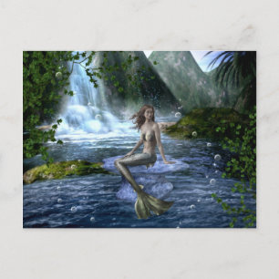 Cartão Postal Paisagem de Cascata Mermaid Fantasy