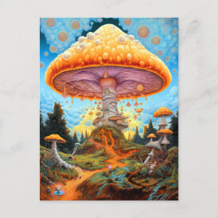 Cartão Postal Paisagem de Cogumelo Arte de Fantasia Surreal