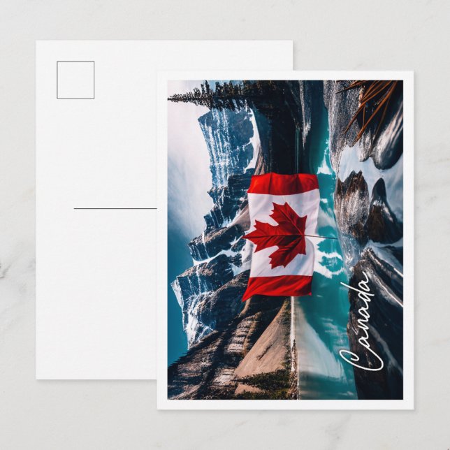 Cartão Postal Paisagem de Cultura do Canadá com bandeira (Frente/Verso)