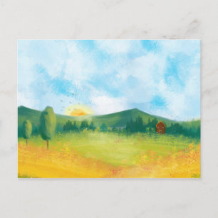 Cartão Postal Paisagem de Fazenda de Aquarela 3