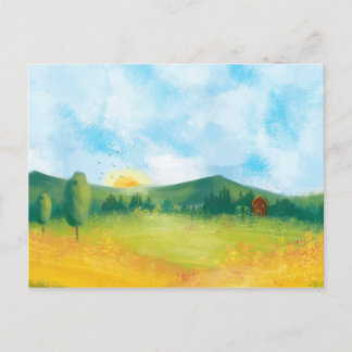 Cartão Postal Paisagem de Fazenda de Aquarela 3
