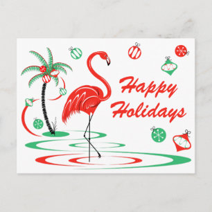 Cartão Postal Paisagem de Feriados Felizes do Flamingo de Natal 