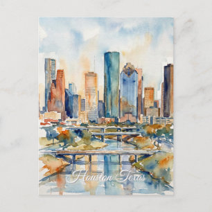 Cartão Postal Paisagem de Houston em aquarela