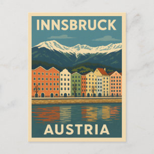 Cartão Postal Paisagem de Innsbruck Áustria com Viagens vintage 