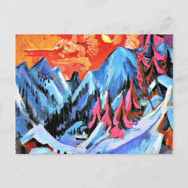 Cartão Postal Paisagem de Inverno ao Luar por Ernst Kirchner (Frente)