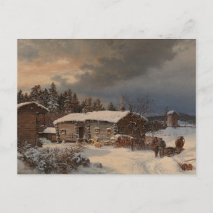 Cartão Postal Paisagem De Inverno Com Farmhouse Em Häme