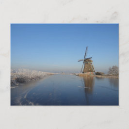Cartão Postal Paisagem de inverno com moinho de vento e gelo