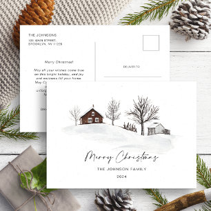 Cartão Postal Paisagem de Inverno Monocromática de Natal Sem Fot