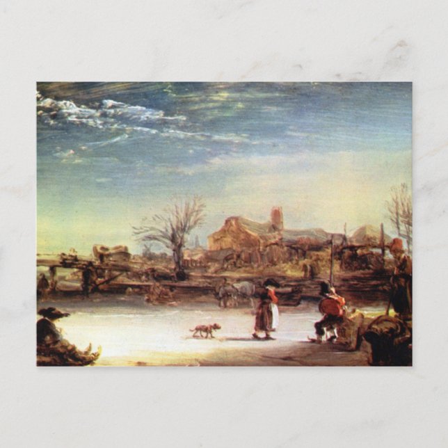 Cartão Postal Paisagem de Inverno por Rembrandt Harmenszoon van  (Frente)