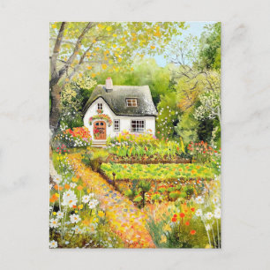 Cartão Postal Paisagem de Jardim de Cottage Branco em Estilo Aqu