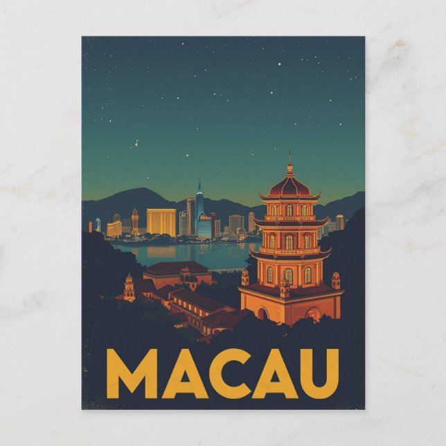 Cartão Postal Paisagem de Macau à noite (Frente)