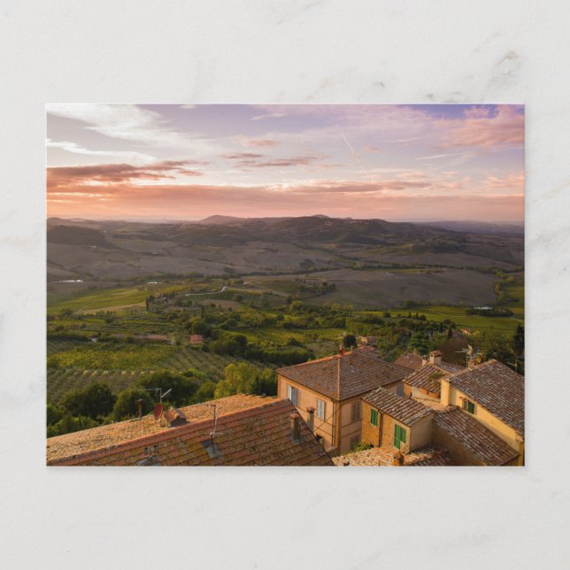 Cartão Postal Paisagem de Montepulciano Itália, Vinhas e Casas (Frente)