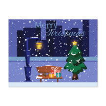 Paisagem de Natal com candeeiro de rua, árvore e f