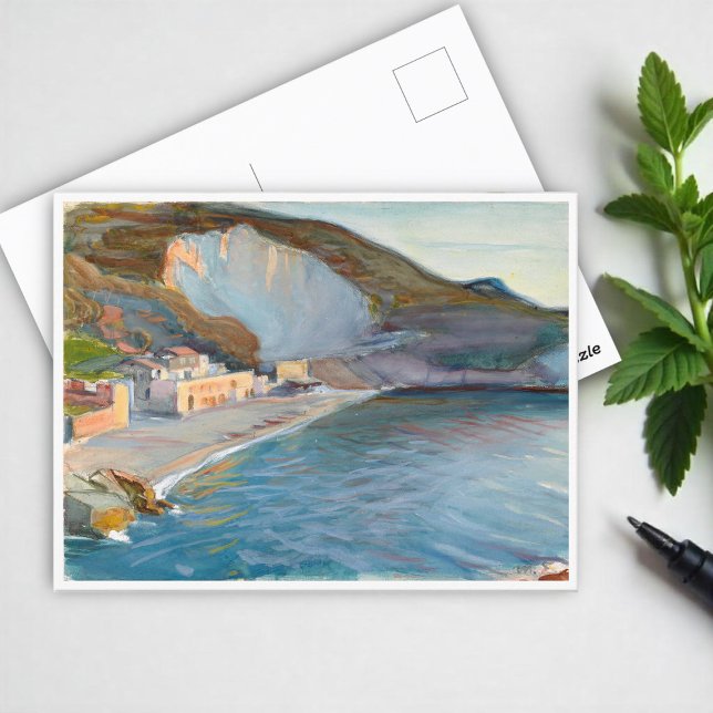 Cartão Postal Paisagem de Shore da Região de Nápoles, M. Enckell (Criador carregado)