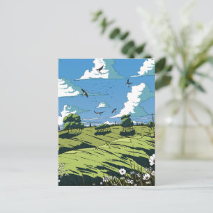 Cartão Postal Paisagem De Vintage Japonesa À Noite