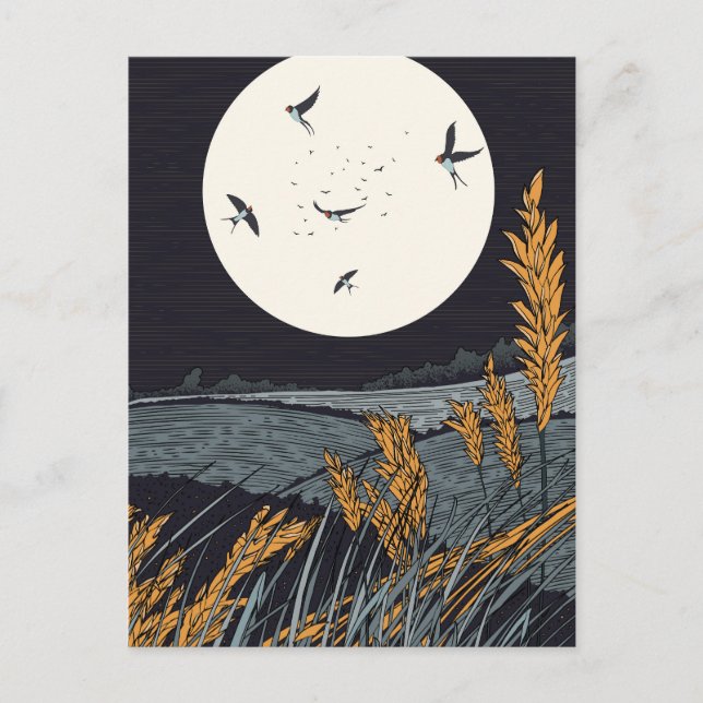 Cartão Postal Paisagem De Vintage Japonesa À Noite (Frente)
