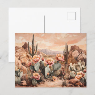 Cartão Postal Paisagem do Deserto com Cactos Bloqueadores
